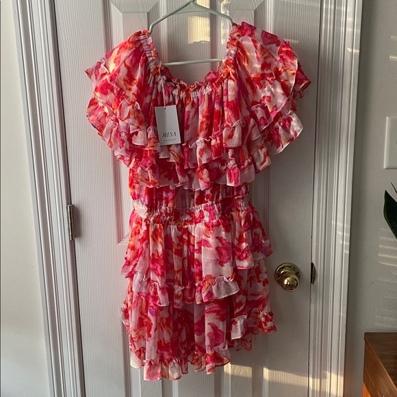 Misa Los Angeles Isella Maldive Marble Floral Off-Shoulder Ruffle Mini Dress M - Picture 10 of 16